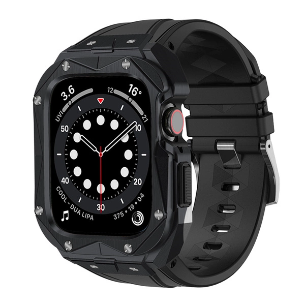 Kingxbar CYF140 2in1 armored case for Apple Watch 9, 8, 7 (45 mm) made of stainless steel with a strap, black