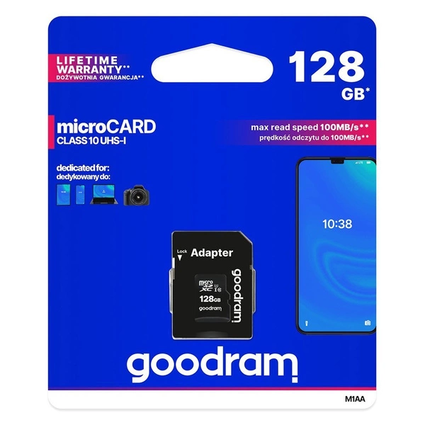 Goodram Microcard 128 GB micro SD XC Scheda di memoria UHS-I classe 10, adattatore SD (M1AA-01280R12)