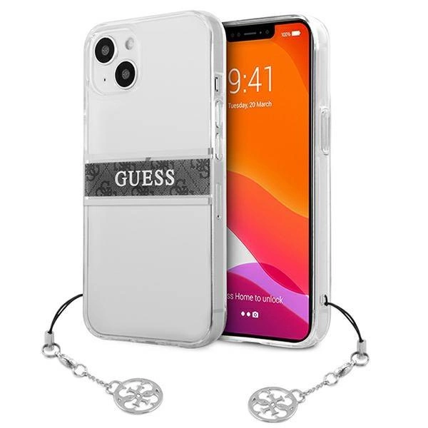Etui Guess 4G Grey Strap Charm na iPhone 13 - przezroczyste