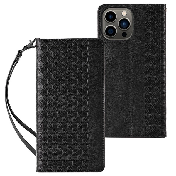 Magnet Strap Case for Samsung Galaxy S23 Flip Wallet Mini Lanyard Stand Black