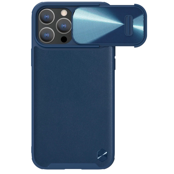 Nillkin CamShield Leather S Case Coque iPhone 14 Pro avec cache appareil photo bleu