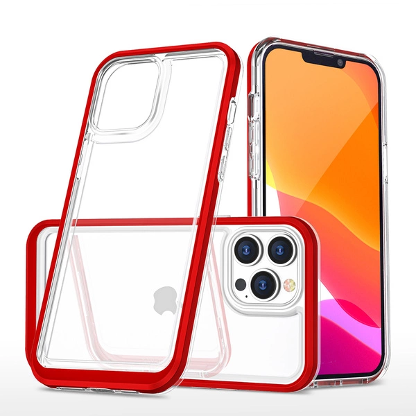Coque transparente 3en1 pour iPhone 14 Pro en silicone avec cadre rouge