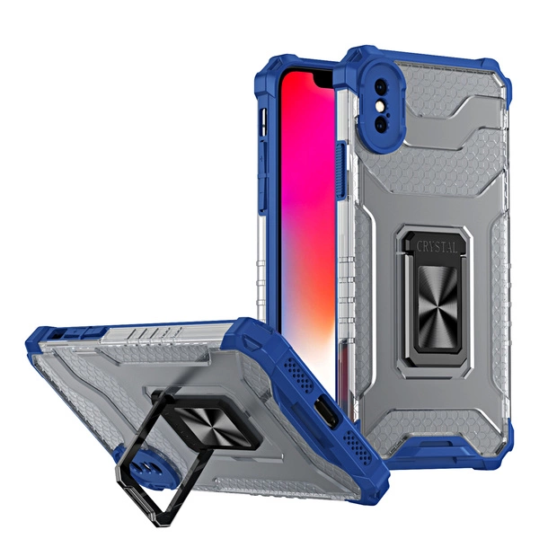 Crystal Ring Case Kickstand Cover robusta e robusta per iPhone XS Max blu