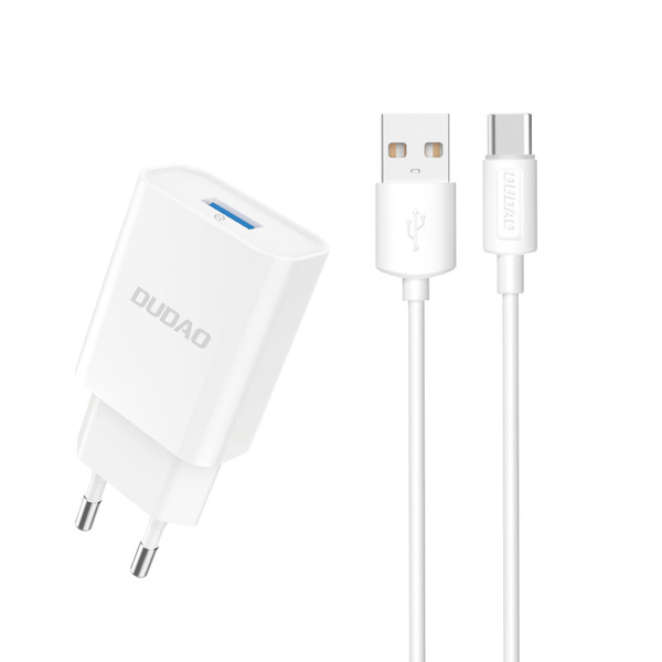 Dudao зарядний пристрій EU USB 5V / 2.4A QC3.0 Quick Charge 3.0 + кабель USB Type C білий (A3EU + Type-c білий)